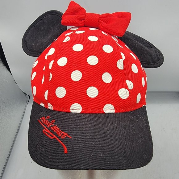 Disney Parks Minnie Mouse Youth Hat Black Red White Polka Dot Disneyland - Picture 1 of 10